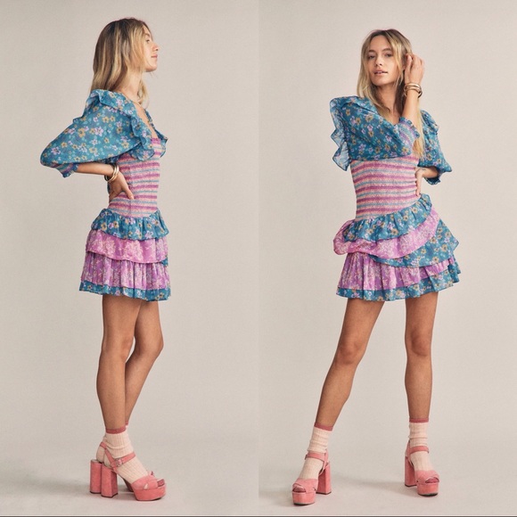 LoveShackFancy Golden Mini Dress in Moody Vino - Picture 6 of 10